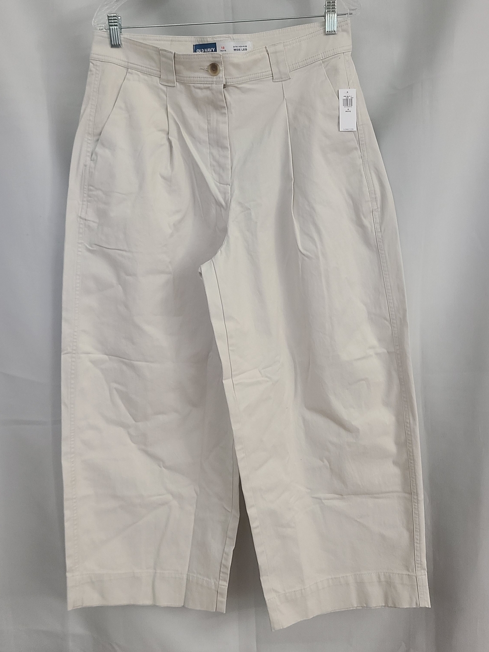 Old Navy 12P Ivory Extra High Rise Wide Leg Pleated Front Neutral Minimal Pant